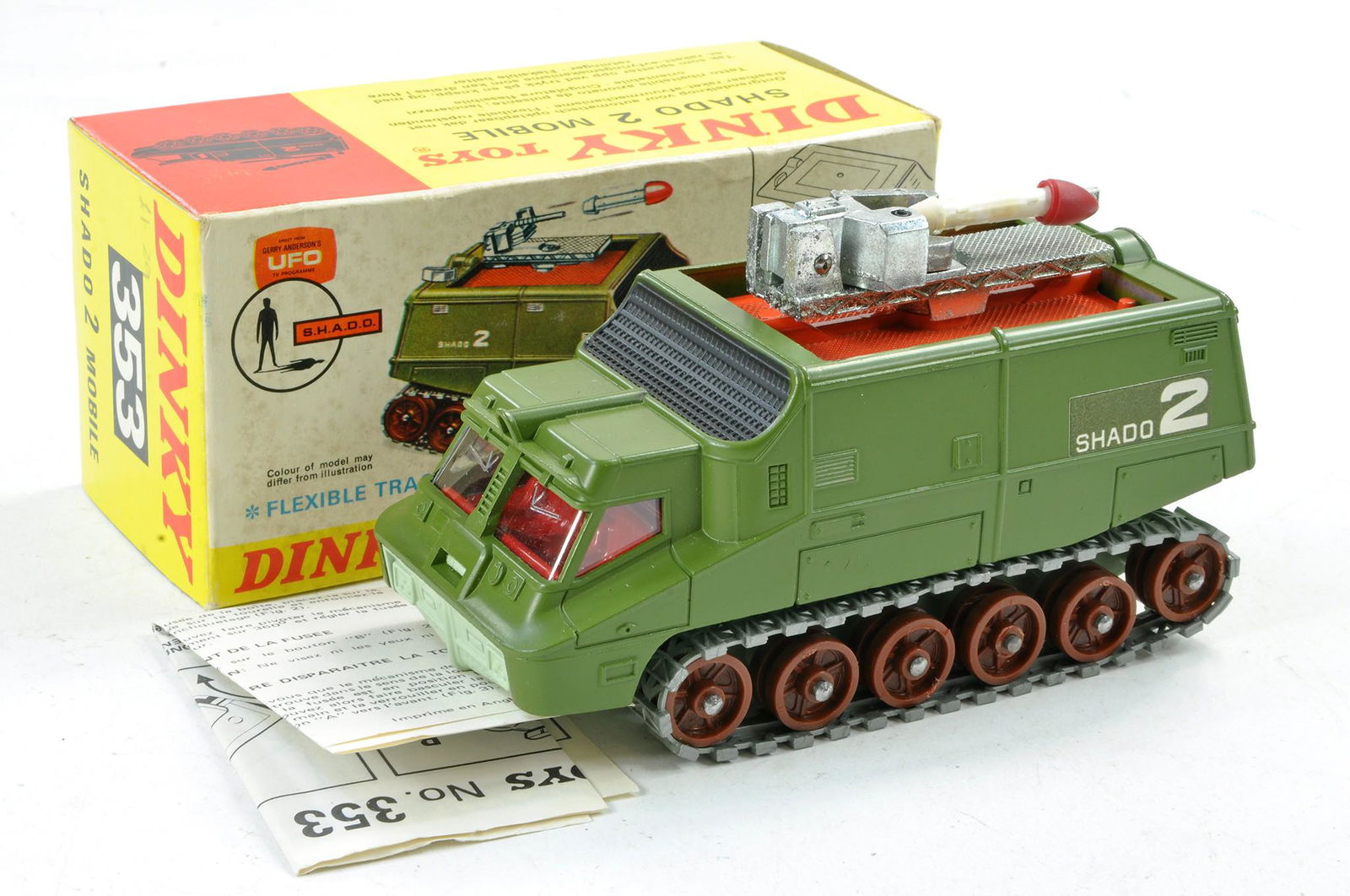 Dinky No. 353 Gerry Anderson's UFO Shad II Mobile. Green, red interior, smooth roof, large brown (1 of 1)