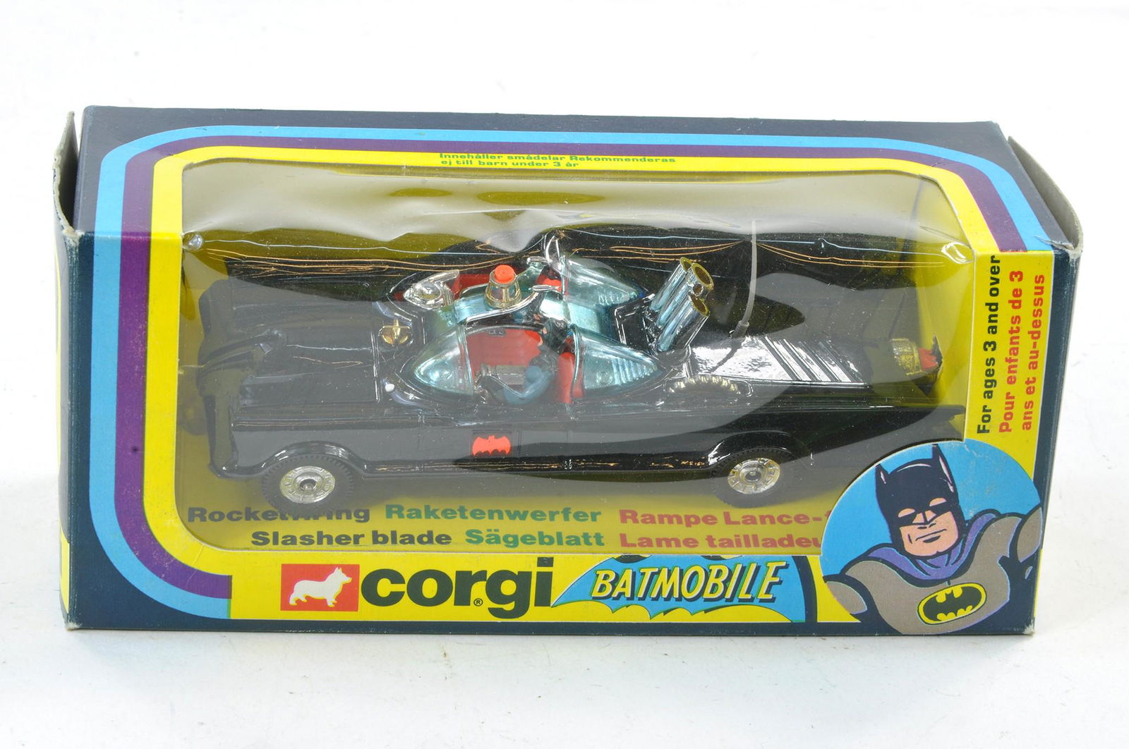 Corgi No. 267 Batman Batmobile. Black, chrome hubs, grey plastic aerial, blue tinted windows, with (1 of 1)