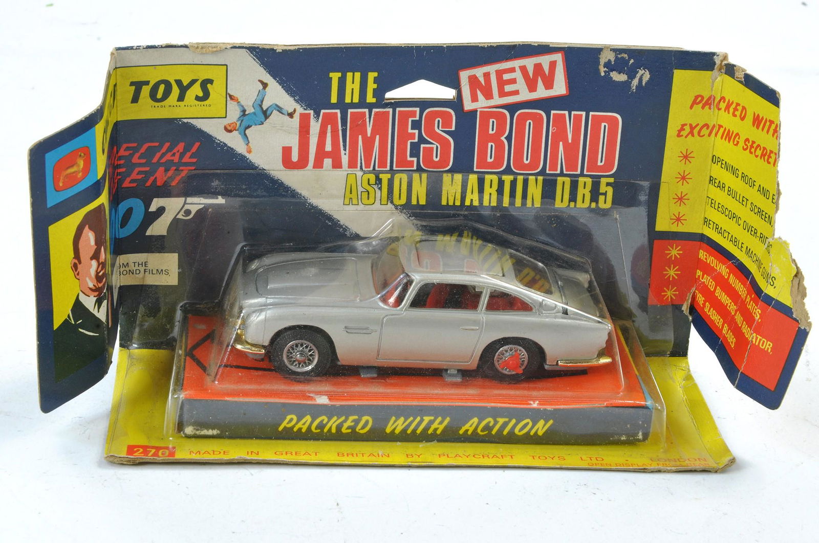 Corgi No. 270 James Bond 007 Aston Martin DB5. Silver with red interior, gold trim, inc instructions (1 of 1)
