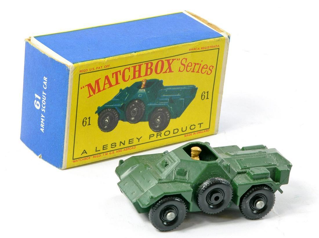 Matchbox Regular Wheels No. 61a Ferret Scout Car. Excellent in good to very good D type box.: Matchbox Regular Wheels No. 61a Ferret Scout Car. Excellent in good to very good D type box.