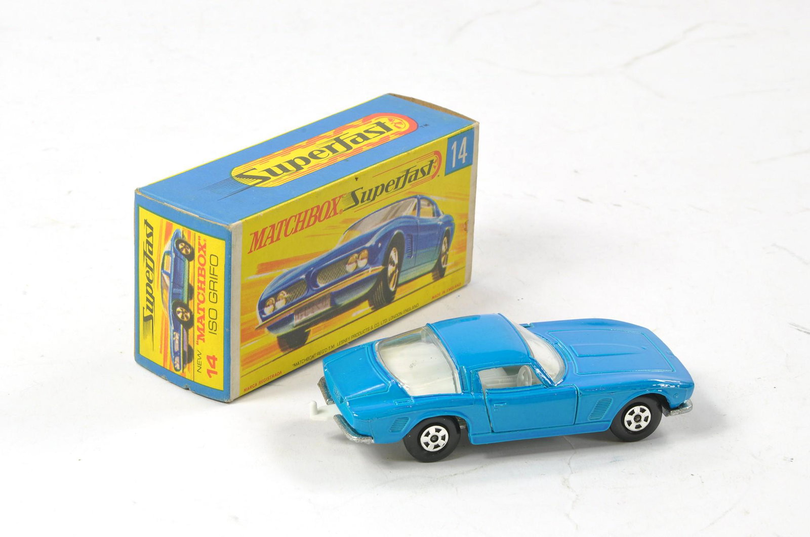 Matchbox Superfast No. 14a Iso Grifo. Blue body, clear windows, white interior, unpainted base and (1 of 1)