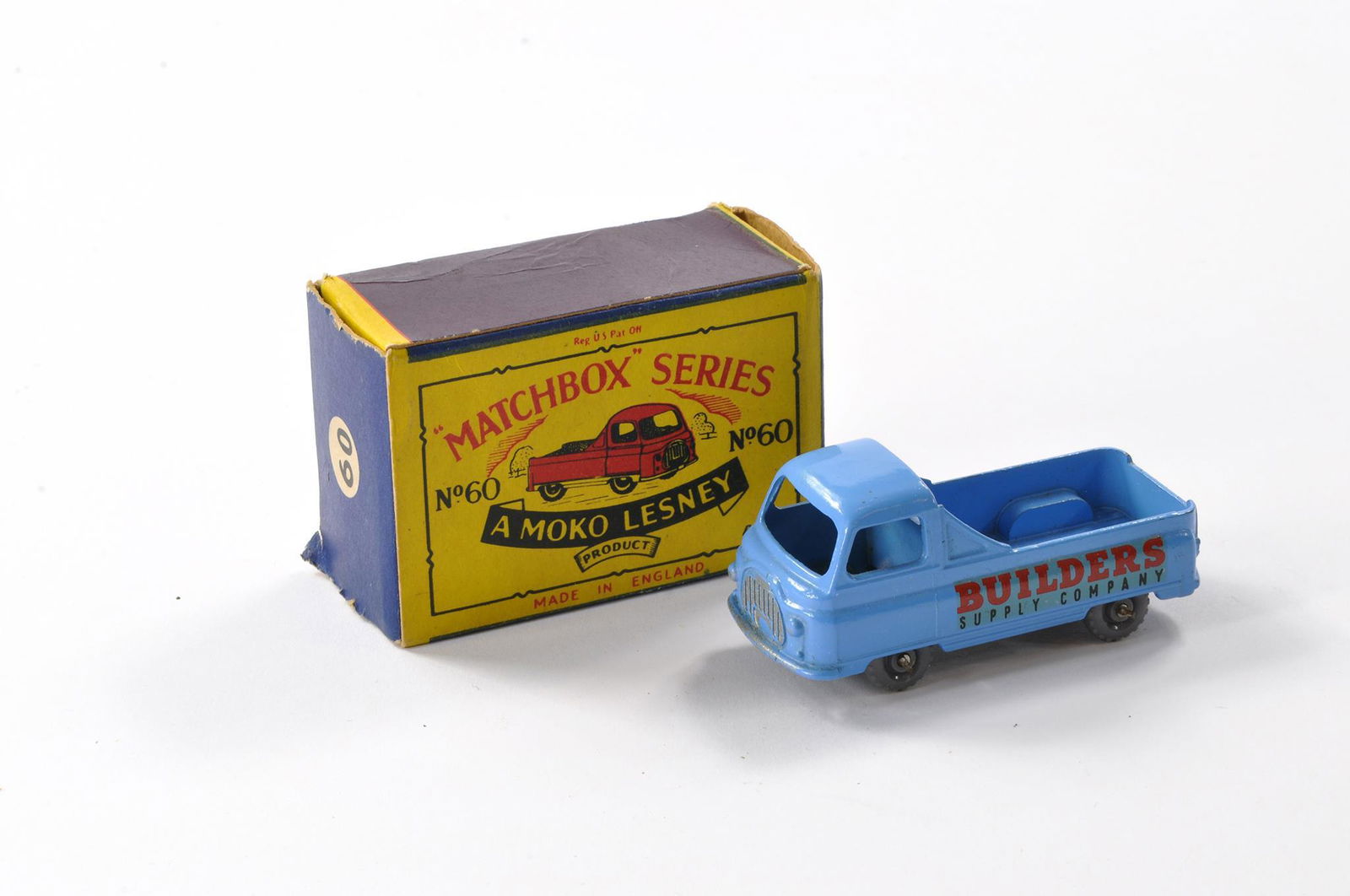 Matchbox Regular wheels 60a Morris J2 pickup. Blue with builders supply company decals. Generally (1 of 2)