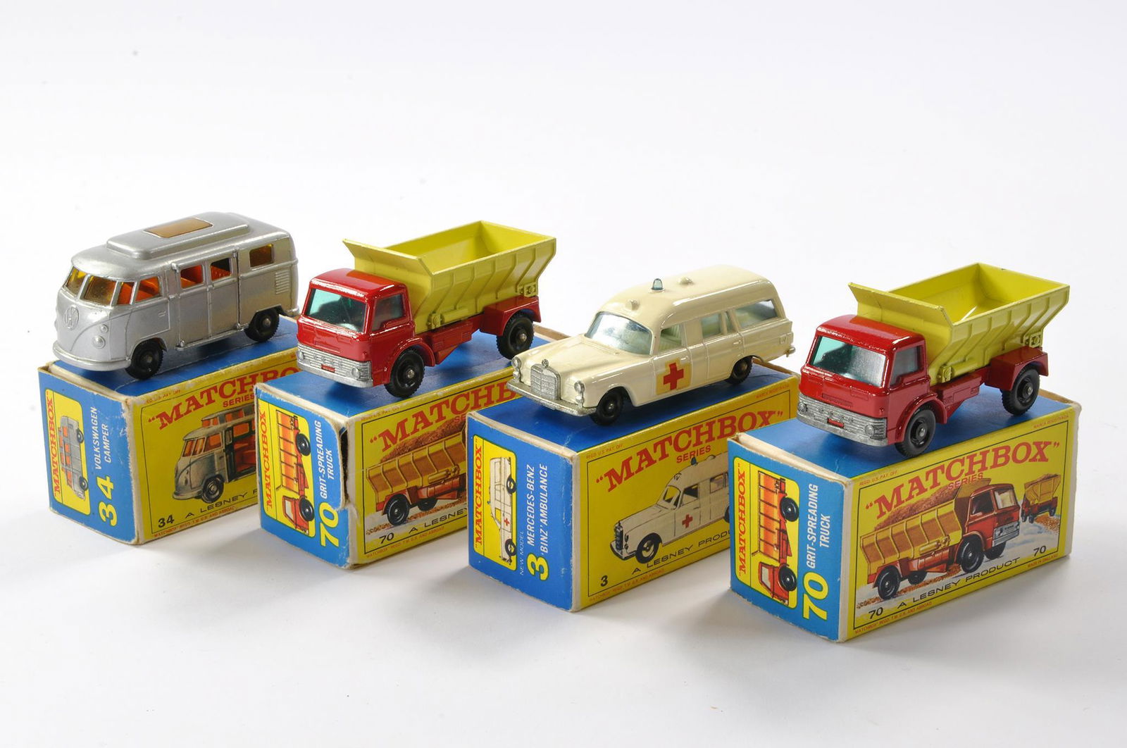 Group of 4 Matchbox Regular wheels comprising of numbers 3, 34 and 70 x 2. Conditions range from (1 of 2)
