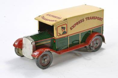 Wells Tinplate Clockwork Express Transport Delivery Van. In good working order, generally very good