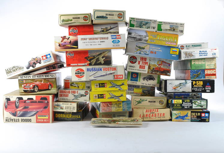 A large plastic model kit collection comprising aircraft and various