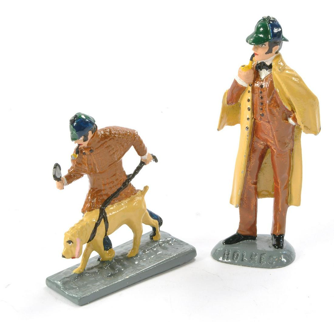 A duo of 'Sherlock Holmes' painted metal figures. Possibly Trophy Miniatures or similar.: A duo of 'Sherlock Holmes' painted metal figures. Possibly Trophy Miniatures or similar.