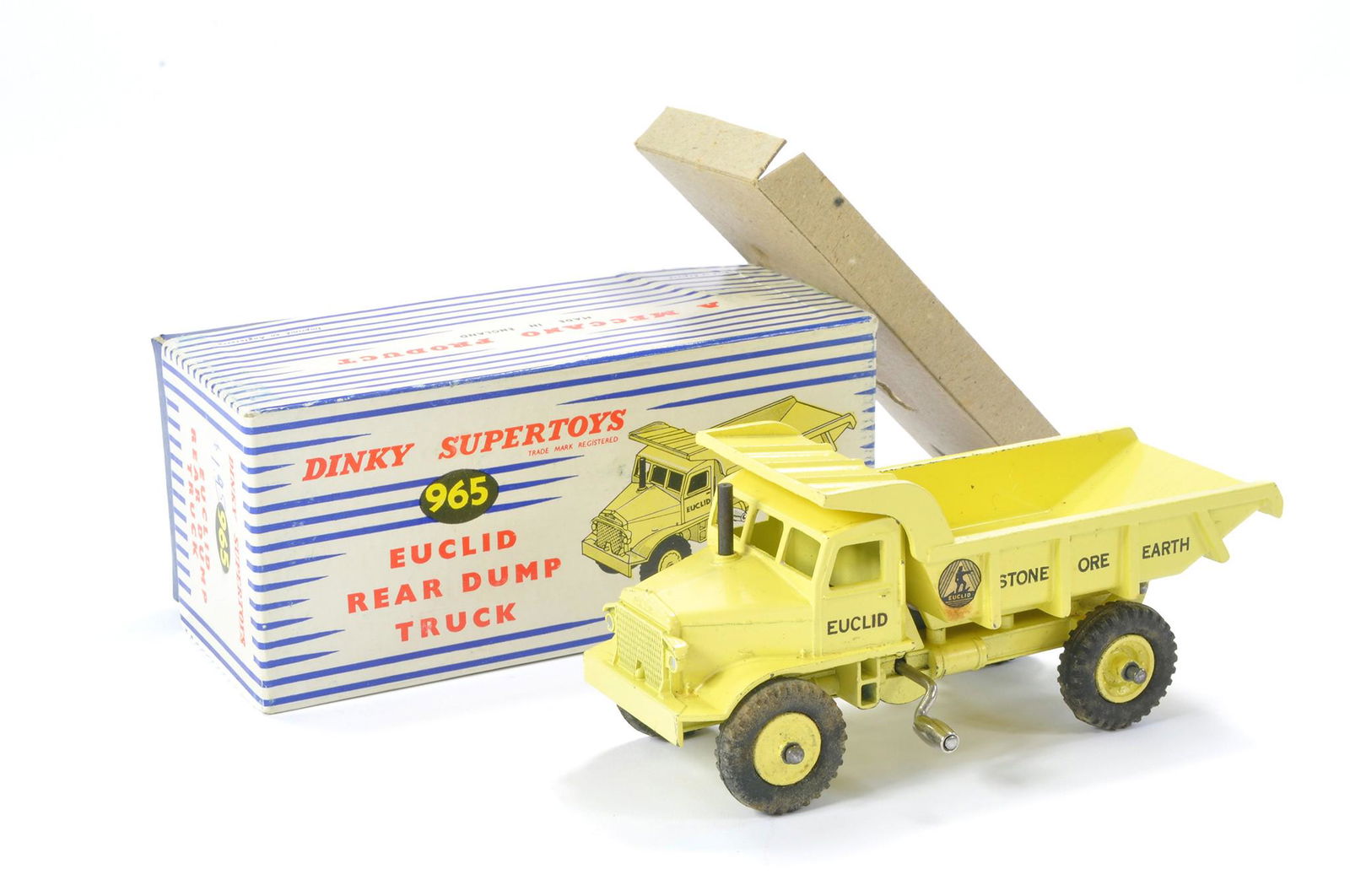 Dinky no. 965 Euclid Rear dump truck. Yellow with all black decal. Very good to excellent with some (1 of 1)