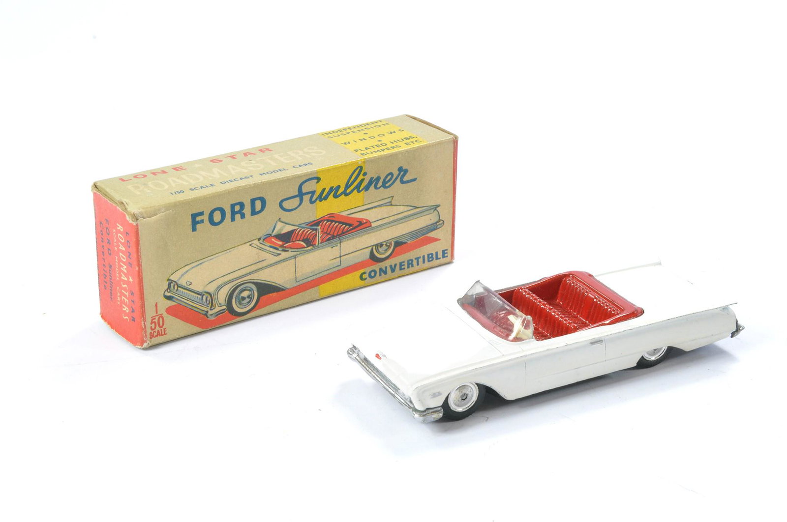 Lone Star Roadmasters Ford Sunliner Convertible. White with red interior. Excellent with little sign: Lone Star Roadmasters Ford Sunliner Convertible. White with red interior. Excellent with little sign of wear. In Very good box.