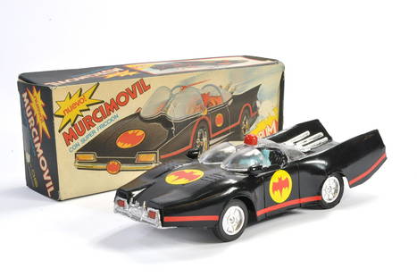 VINTAGE JAPAN AOSHIN TIN BATMOBILE BATMAN & ROBIN RARE RED TIN BATTERY TOY  1972