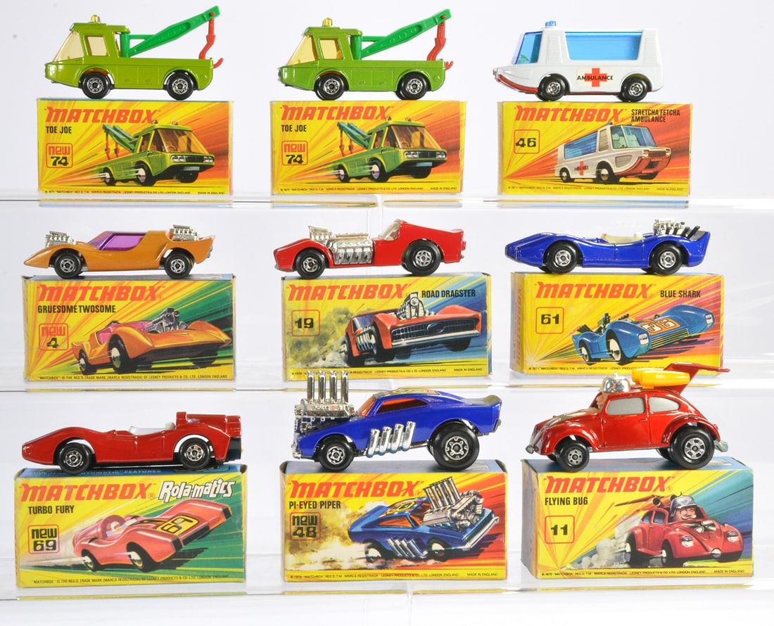 Matchbox Superfast comprising nine boxed issues as shown. Toe Joe x 2, Road Dragster, Gruesome (1 of 1)