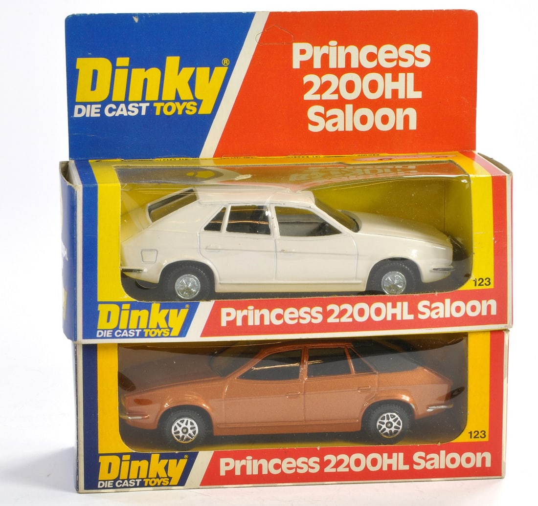 Dinky No. 123 duo of Princess 2200HL Saloon cars. White and Bronze variations. Look to be generally (1 of 1)