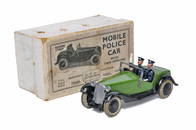 Britains No. 1413 (1935) Mobile Police Car with Two Officers. Green with black wings, two seated