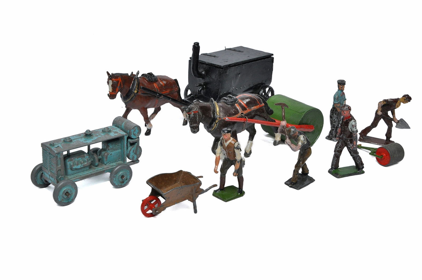 Charbens Horse Drawn Tar Boiler and Roller in addition to other figures from Road Menders set. (1 of 1)