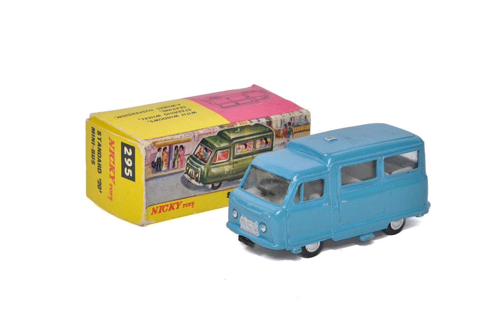 Dinky / Nicky Toys No. 295 Standard '20' Mini-bus. Mid blue with white interior. Generally excellent (1 of 1)