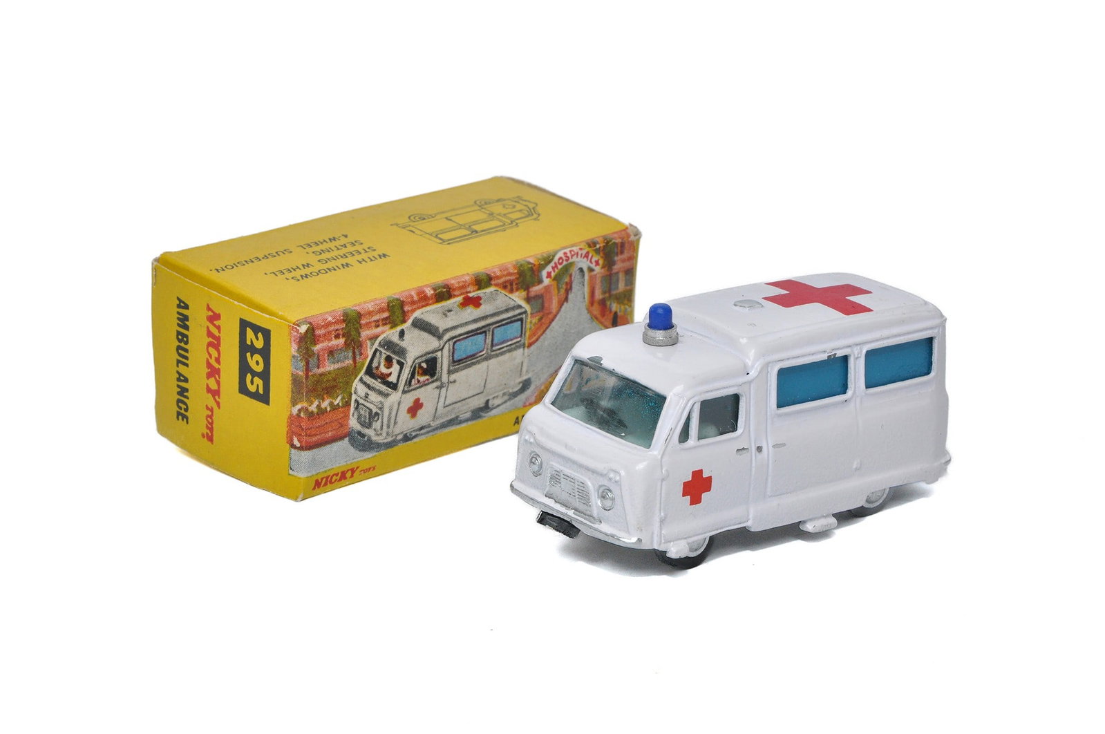Dinky / Nicky Toys No. 295 Ambulance. Gloss White. Generally very good to excellent with the odd: Dinky / Nicky Toys No. 295 Ambulance. Gloss White. Generally very good to excellent with the odd minor sign of age related wear in very good original box.