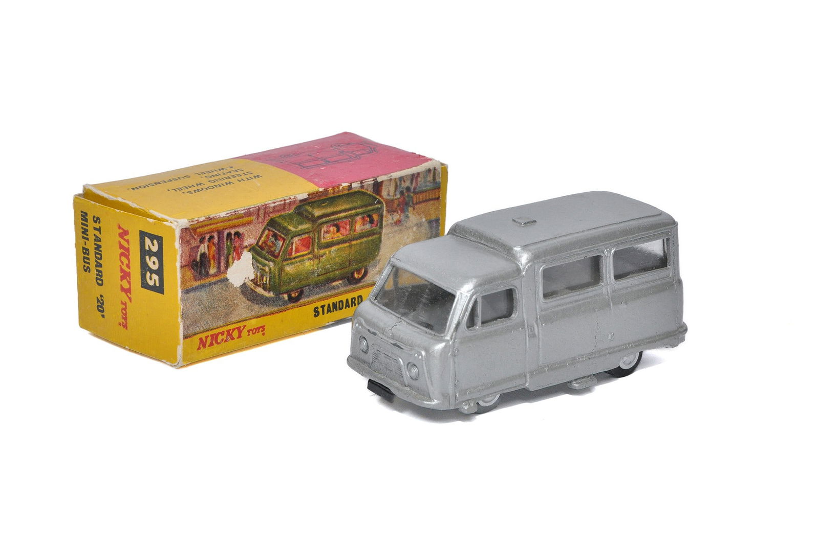 Dinky / Nicky Toys No. 295 Standard '20' Mini-bus. Silver with white interior. Generally very good (1 of 1)