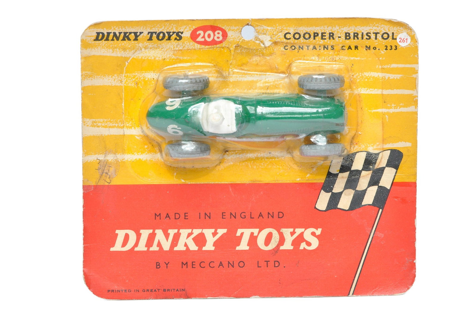 Dinky No. 208 Cooper Bristol (233) Racing Car. Looks to be excellent on good (unopened) blister: Dinky No. 208 Cooper Bristol (233) Racing Car. Looks to be excellent on good (unopened) blister card. Card is grubby, blister with the odd split.