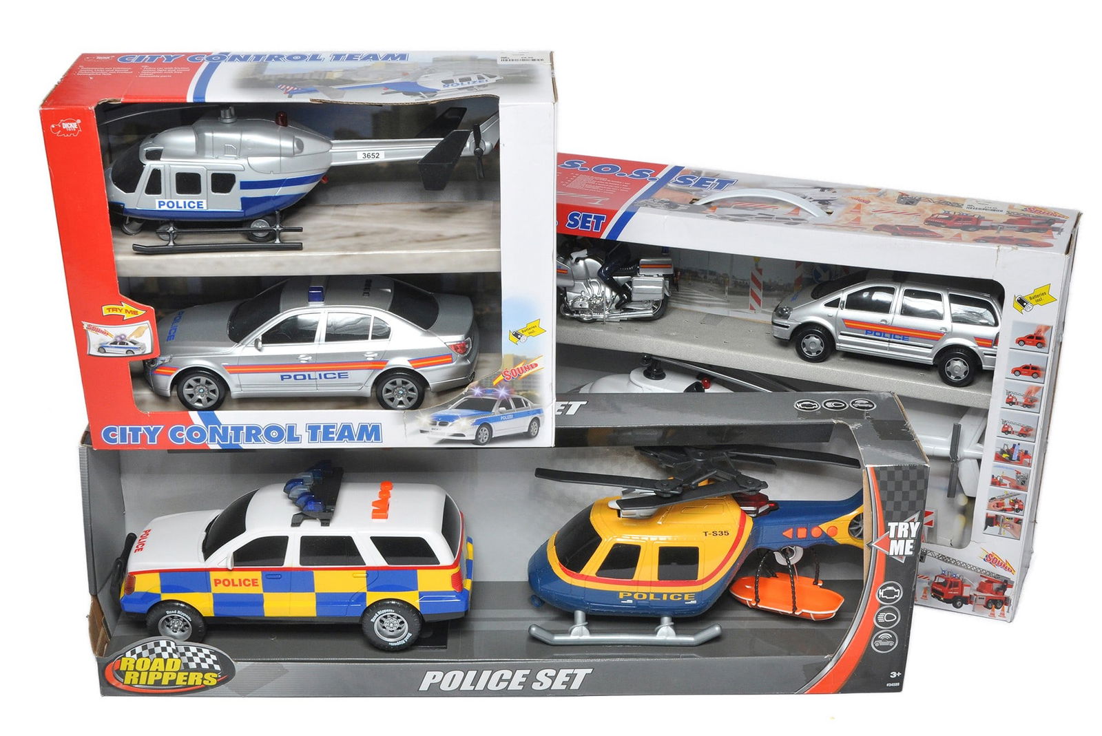 A trio of Police vehicle themed children's toy sets. As New - Ex Shop.: A trio of Police vehicle themed children's toy sets. As New - Ex Shop.