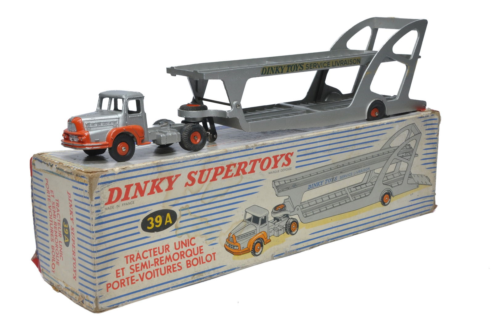 French Dinky No. 39a Unic Tractor Car Transporter. Displays good, in fair box. (1 of 1)