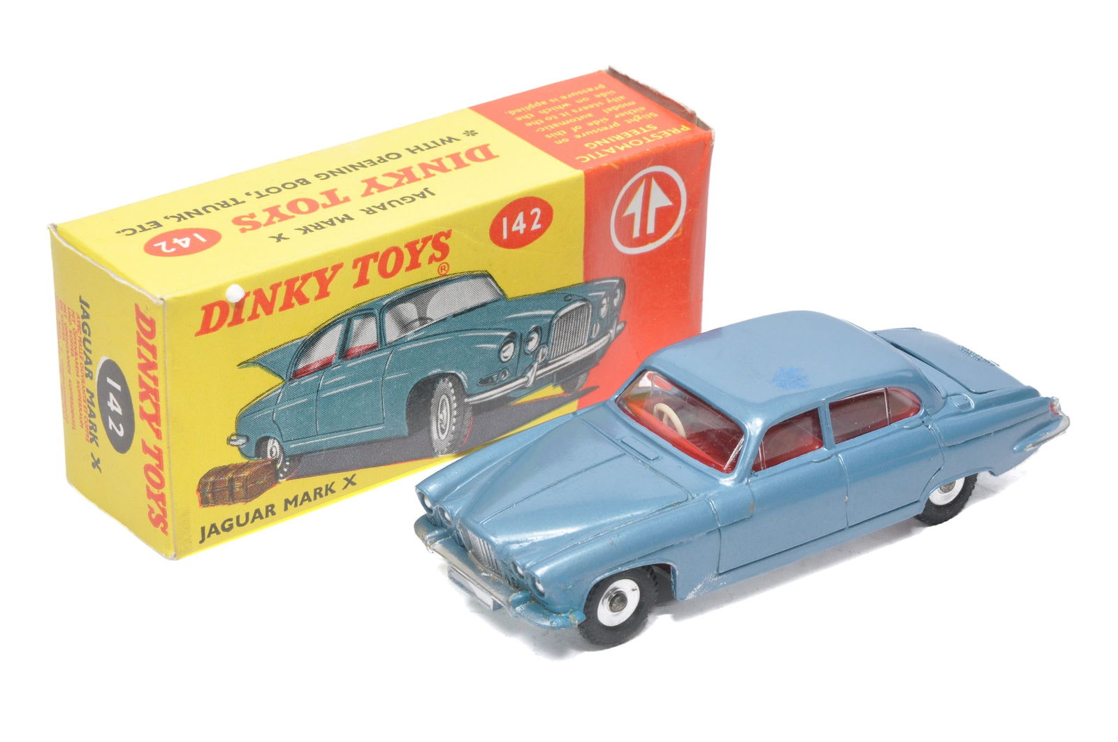 Dinky No. 142 Jaguar Mark X. Metallic blue, red interior. Displays good to very good. More obvious (1 of 1)