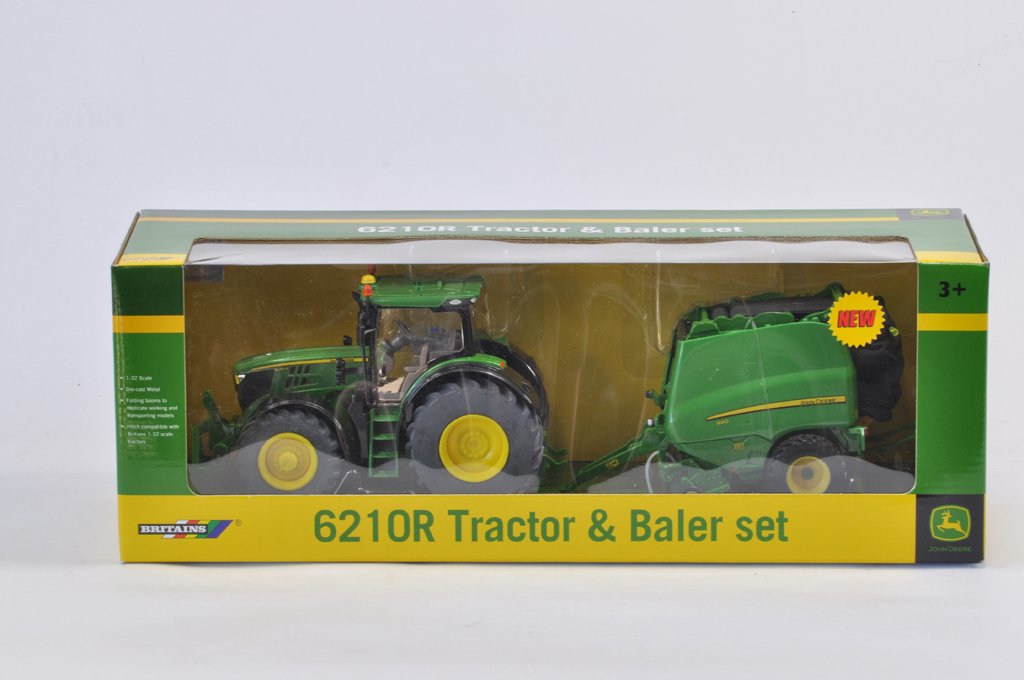 Britains 1/32 John Deere 6210R Tractor and Round Baler: Britains 1/32 John Deere 6210R Tractor and Round Baler Set. Limited Edition. Hard to Find. A in A box.