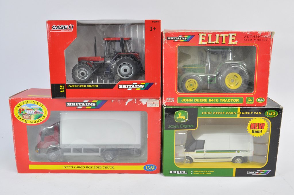 Britains 1/32 group including Case 1056XL, John Deere: Britains 1/32 group including Case 1056XL, John Deere Elite 6410, JD Transit Van and Iveco Cargo Truck. M in G Boxes. (4)