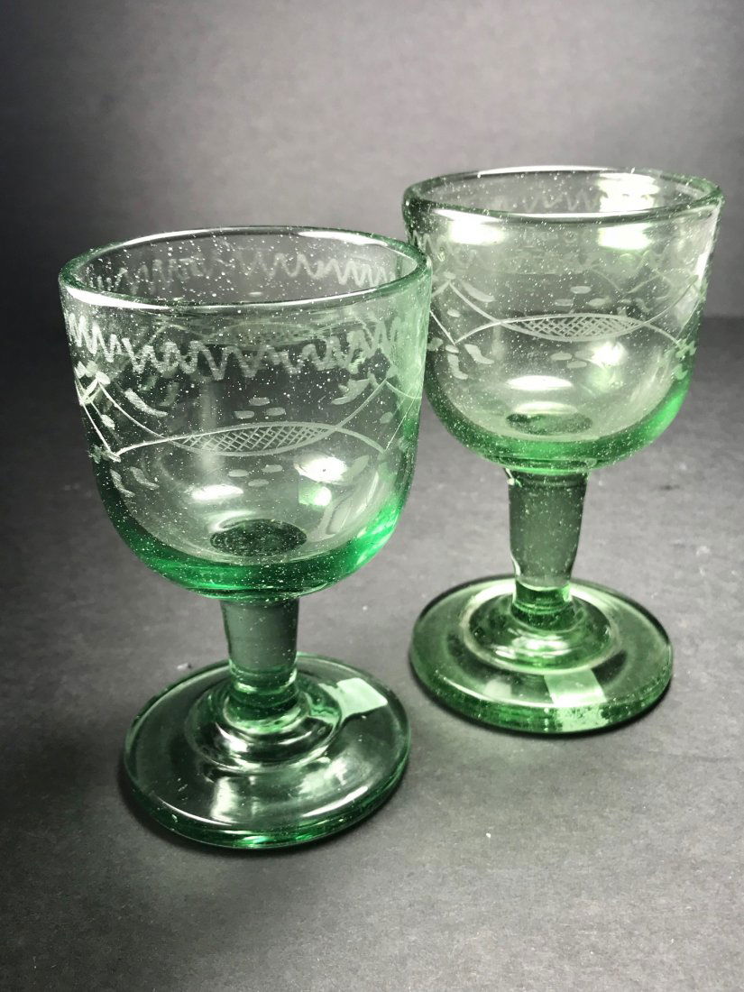 RARE MATCHING ENGRAVED BOTTLE GLASS WINES (1 of 5)