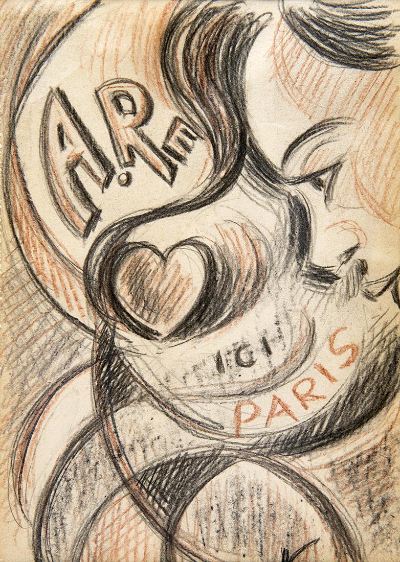 LUCIO VENNA - Ici Paris: LUCIO VENNA Venice, 1897 - Florence, 1974 Ici Paris Colored pastels on paper, 17 x 12 cm Initial lower right: V. Signed on the back: Venna