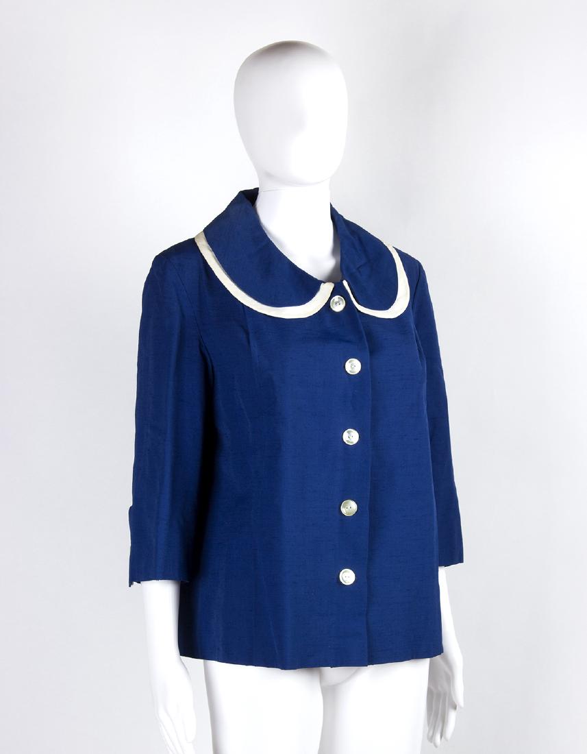 LOT OF VINTAGE LADIES SUIT AND JACKET: Lot of vintage ,circa 1960s, burgundy skirt suit Max Mara new ,spare buttons inside, and a blue jacket with white details