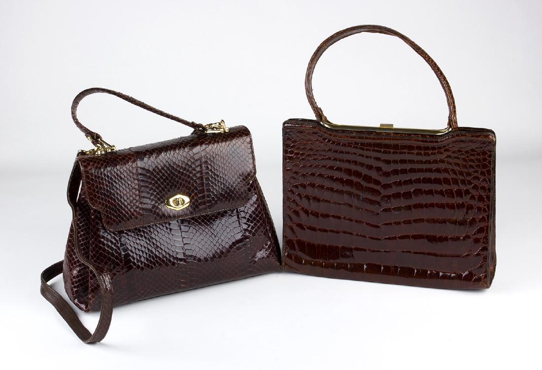 LOT OF TWO VINTAGE CROCODILE AND PYTHON HANDBAGS (1 of 1)