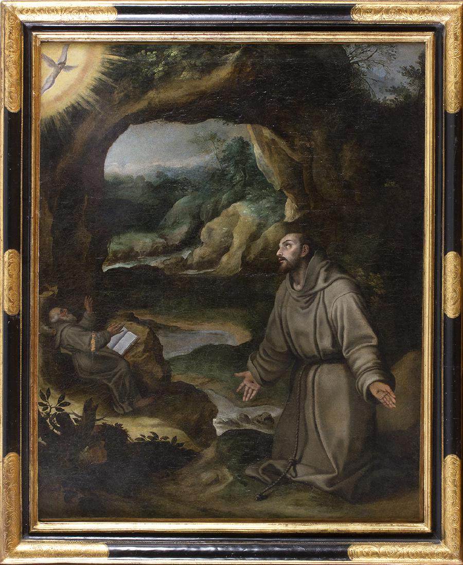 Girolamo Muziano - Contemplation of saint Francis: Girolamo Muziano (Brescia, 1532 - Rome, 1592) Contemplation of saint Francis oil on canvas, cm 118x98. Framed