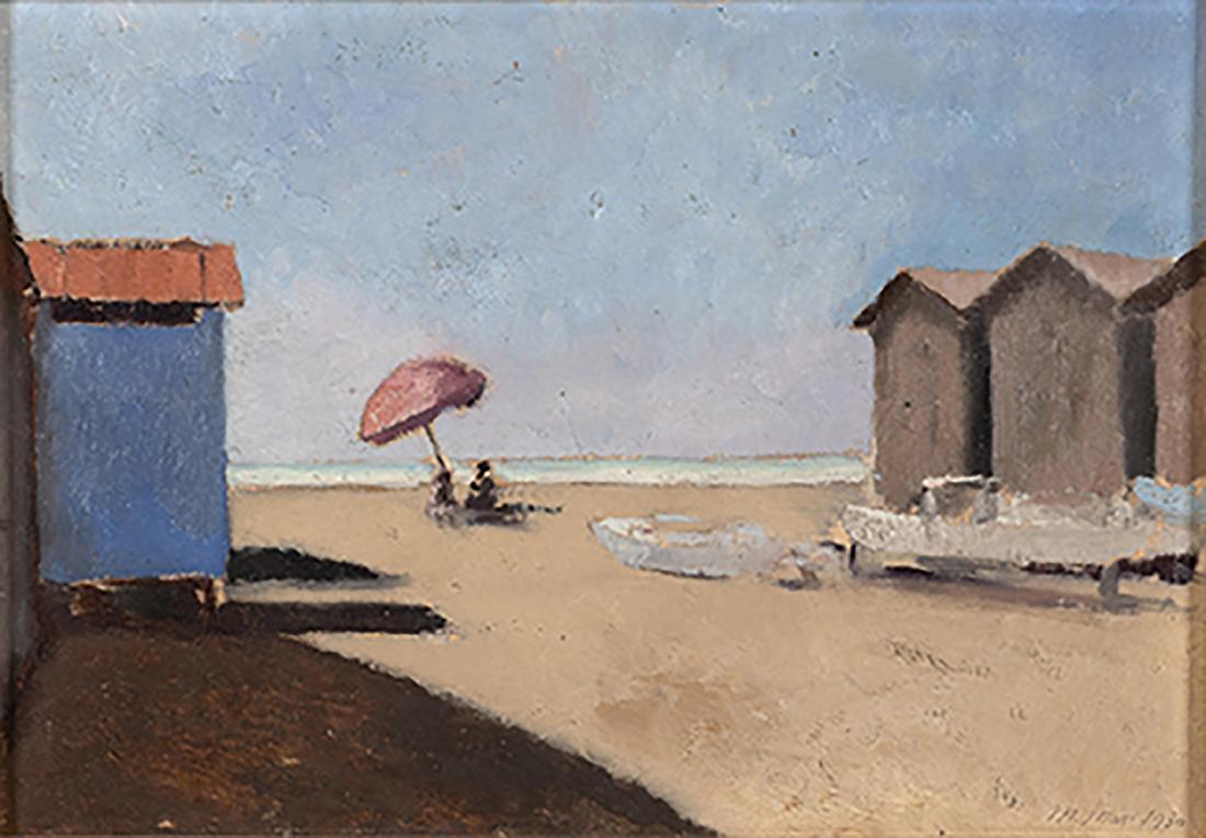 MARISA MORI - Autumn on the beach, 1930: MARISA MORI Florence, 1900 - 1985 Autumn on the beach, 1930 Oil on board, 35,5 x 50 cm Self-portrait on the back Signed and dated lower right: M. Mori 1930