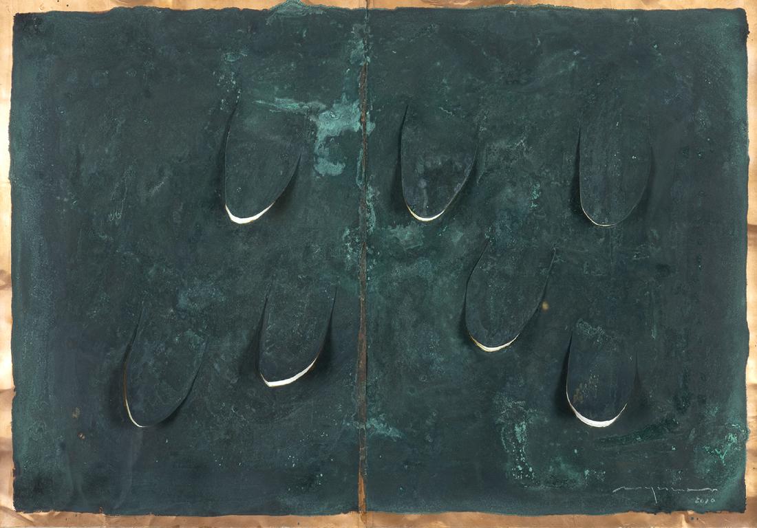 HIDETOSHI NAGASAWA - Untitled, 2010: HIDETOSHI NAGASAWA Tonei, 1940 - Ponderano, 2018 Untitled, 2010 Mixed technique on two copper plates applied on cardboard, 72 x 100 cm Signed and dated lower right: Nagasawa 2010