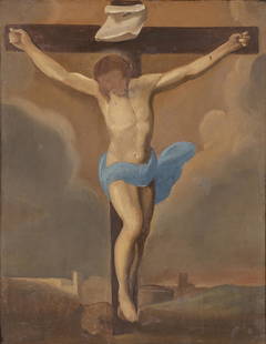 FOLLOWER OF VINCENZO CAMUCCINI (Rome, 1771 - 1844),: FOLLOWER OF VINCENZO CAMUCCINI (Rome, 1771 - 1844), FIRST HALF OF THE 19th CENTURY Crucifixion Oil on canvas, cm. 47x36. Framed PROVENANCE: Palazzo Camuccini, Cantalupo in Sabina.