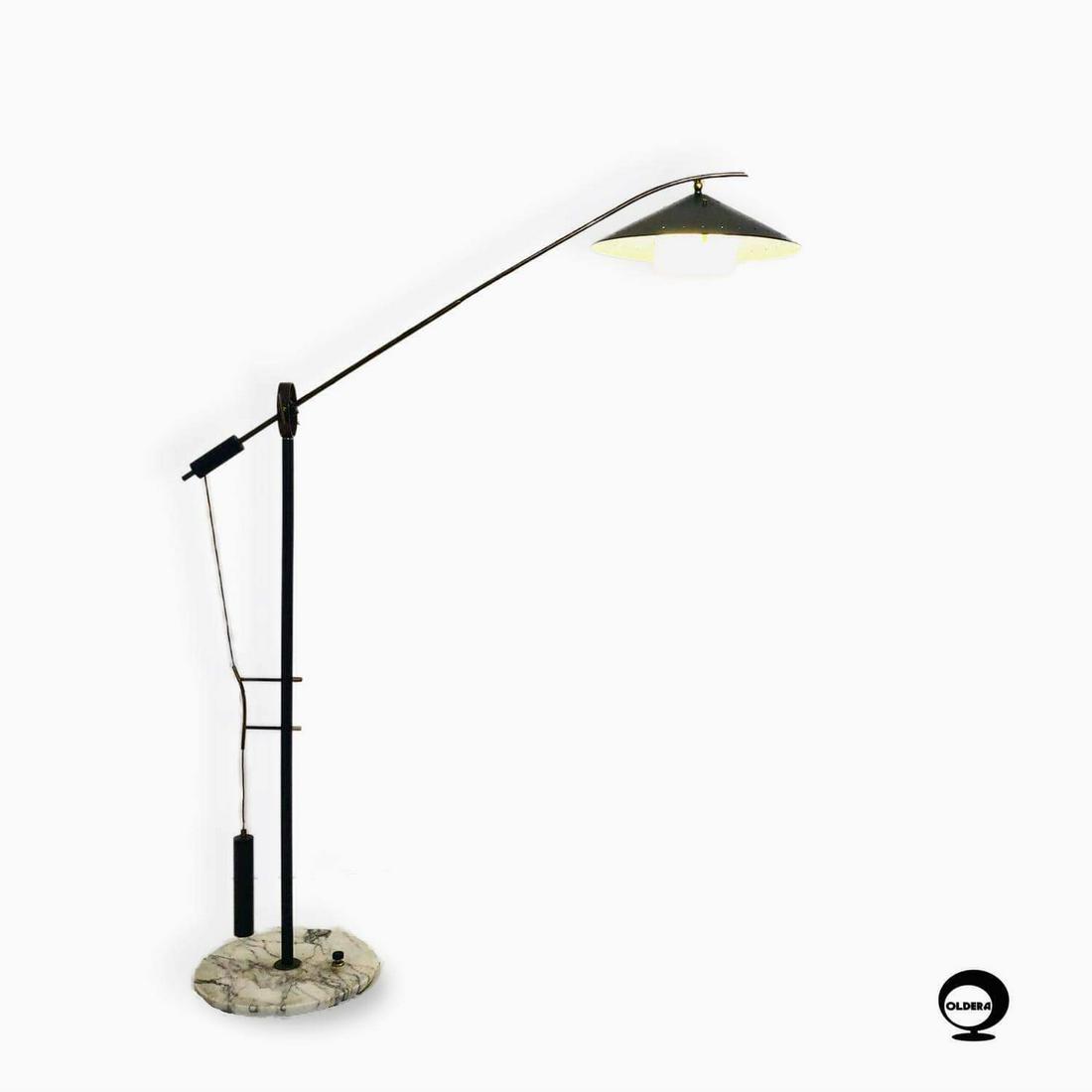 Floor lamp by Angelo brotto for Esperia (attributed),: Floor lamp by Angelo brotto for Esperia (attributed), Italia , 50s-60s Floor lamp from the 1950s probably produced by Esperia based on a design by Angelo Brotto, The object has a marble base and a bra