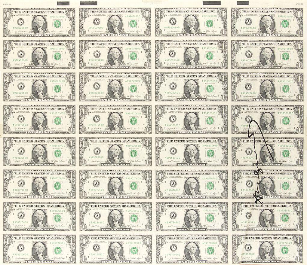 Andy Warhol - 32 times One Dollar bill: Andy Warhol - 32 times One Dollar bill Screenprint on paper, signed on the front with black marker and stamp on the back