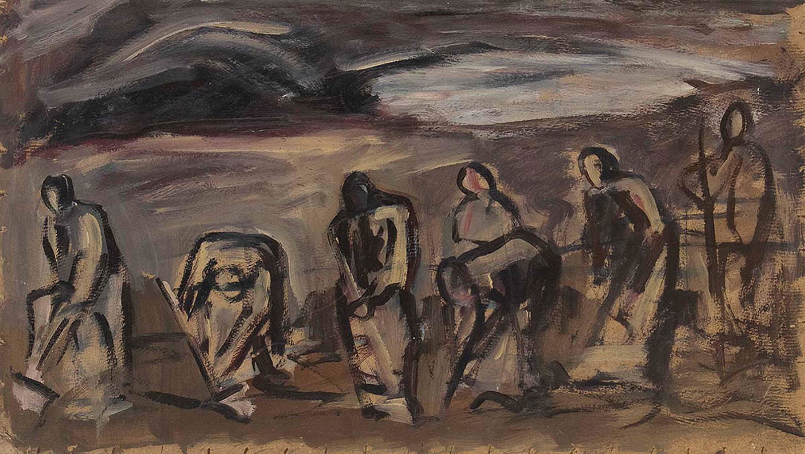 ENRICO ACCATINO - Fishermen, 1948: ENRICO ACCATINO Genoa, 1920 - Rome, 2007 Fishermen, 1948 Mixed media on board laid down on wood, 59,5 x 100 cm Signed and dated on the back: Accatino 1948 PROVENANCE: Accatinoâ€™s Heirs Collectio