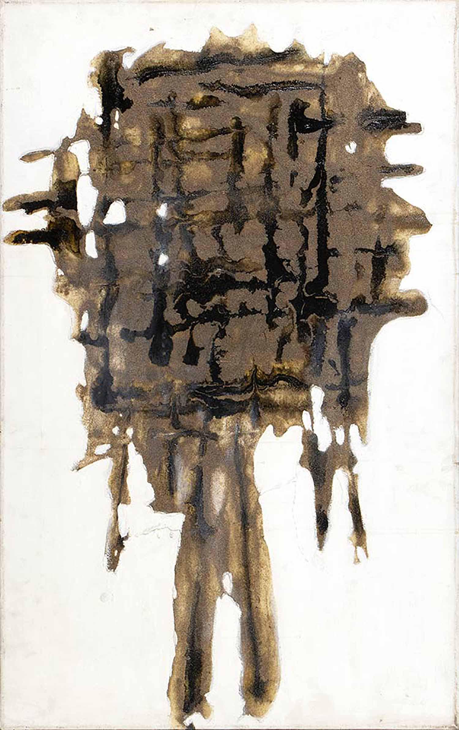 ACHILLE PERILLI - Saint body, 1954: ACHILLE PERILLI Rome, 1927 Saint body, 1954 Mixed media (oil, sand and resin) on canvas, 74 x 47 cm Signed, titled and dated on the back: Perilli, Il corpo del santo, 1954 Published on "Achille Perill