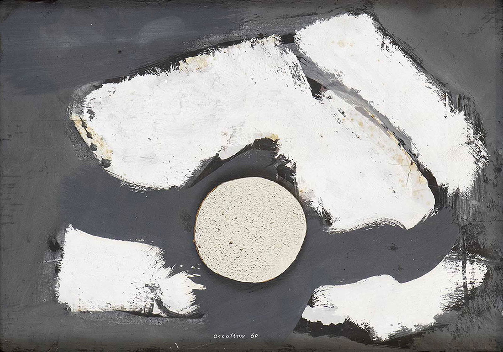 ENRICO ACCATINO - Untitled, 1960: ENRICO ACCATINO Genoa, 1920 - Rome, 2007 Untitled, 1960 Mixed media on wood, 28 x 39,5 cm Signed and dated lower center: Accatino 60 PROVENANCE: Accatinoâ€™s Heirs Collection