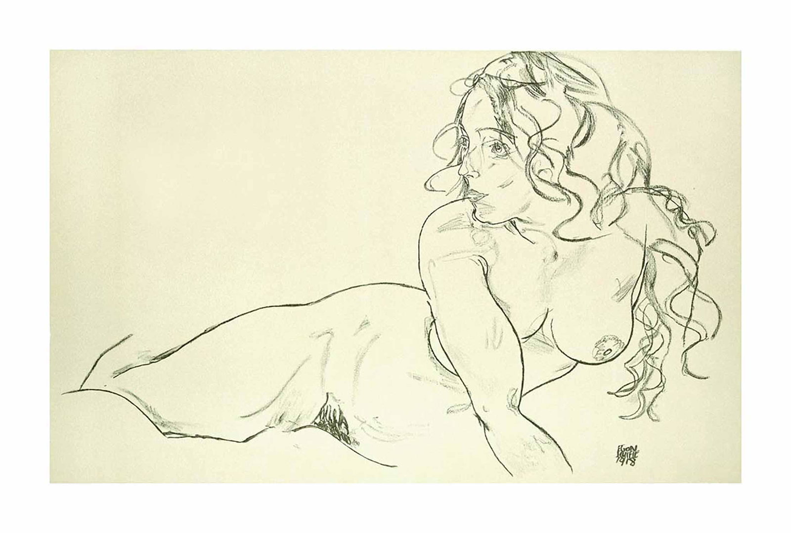AFTER EGON SCHIELE - Reclining Nude with Raised Torso,: AFTER EGON SCHIELE Reclining Nude with Raised Torso, 2007 Litography, 50 x 63 cm "Reclining Nude with Raised Torso” is a beautiful and original colored lithograph from the portfolio ""Erotica"".