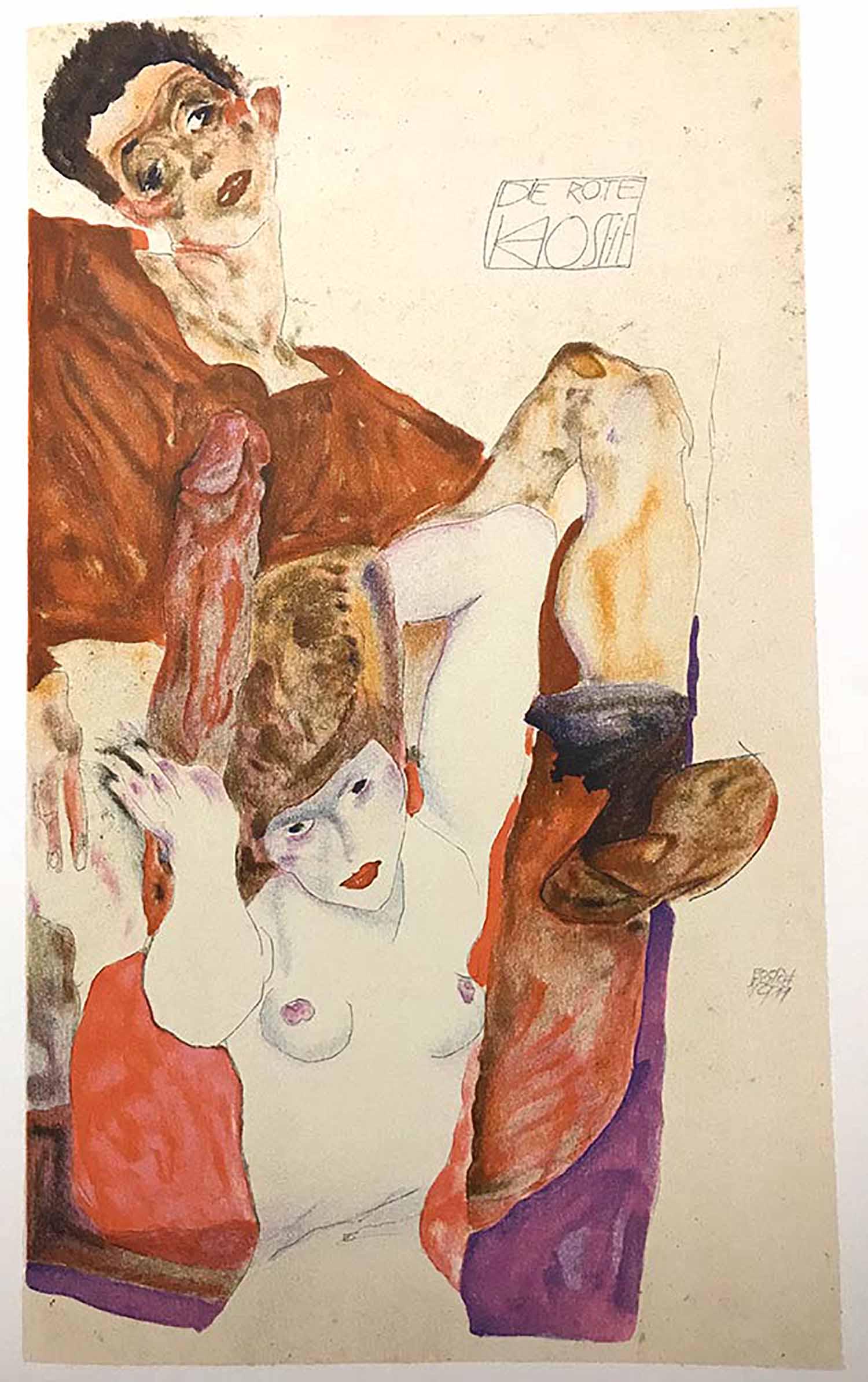 AFTER EGON SCHIELE - The Red Host, 2007: AFTER EGON SCHIELE The Red Host, 2007 Litography, 42 x 24,5 cm The Red Host is an original colored lithograph from the portfolio ""Erotica"" by Egon Schiele. It deals with a reproduction of the homony