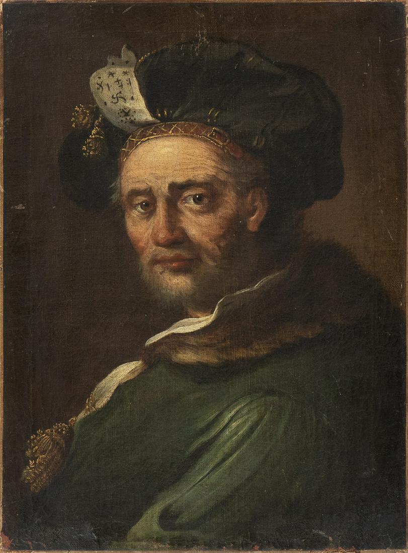 GIUSEPPE NOGARI (Venice, 1699 - 1763) - Bust of a: GIUSEPPE NOGARI (Venice, 1699 - 1763) Bust of a Jewish nobleman with a headdress Oil on canvas, cm. 45x33