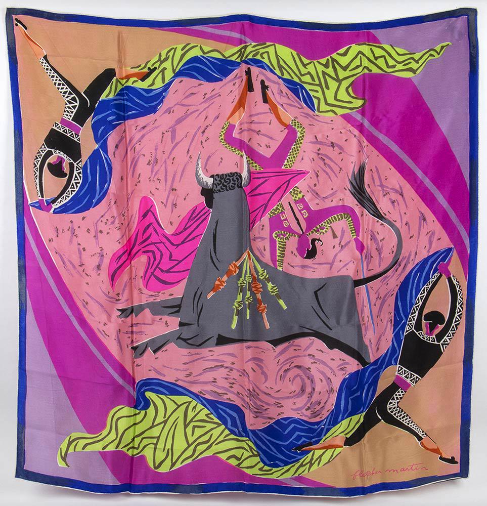 CONTEMPORA ORIGINAL SILK TWILL SCARF 50s / 60s: CONTEMPORA ORIGINALSILK TWILL SCARF50s / 60sSilk twill scarf reproduction of a Fletcher Martin painting.General Conditions grading B