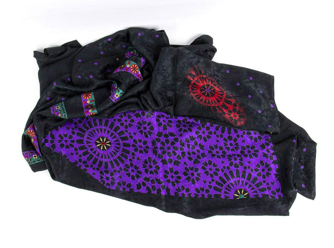 ETRO FOR LANCETTI SILK MAXI SCARF 80s: ETRO FOR LANCETTI SILK MAXI SCARF 80s Etro for Lancetti fabric silk maxi foulard, floral patternGeneral Conditions grading B