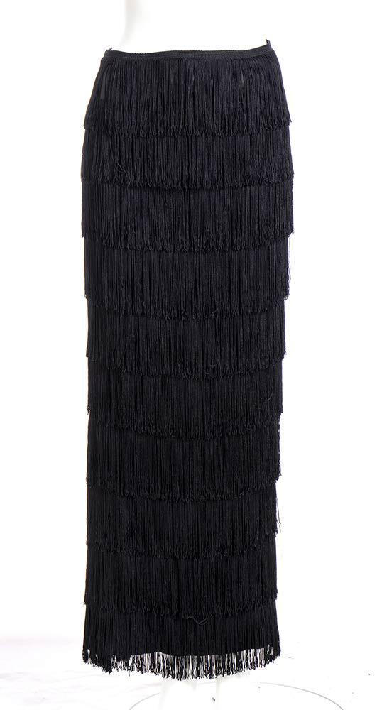 NORMA KAMALI LONG SKIRT Mid 80s: NORMA KAMALILONG SKIRTMid 80sBlack fringed long skirt.General Conditions grading B