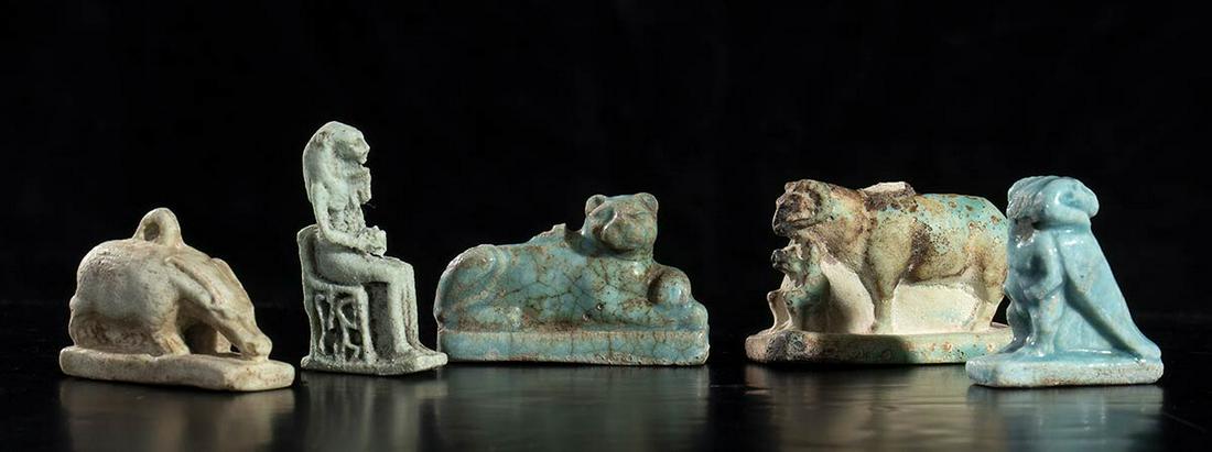 COLLECTION OF FIVE EGYPTIAN FAIENCE AMULETS Ptolemaic (1 of 1)