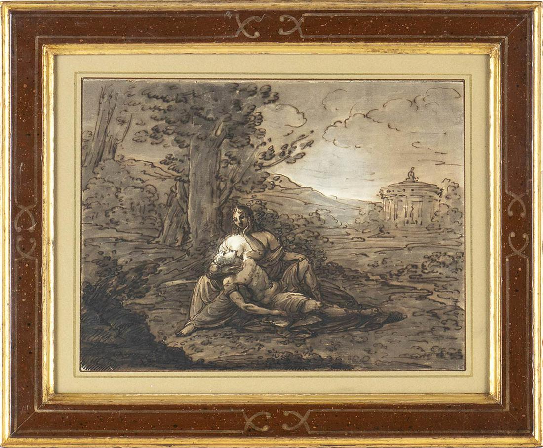 FELICE GIANI (San Sebastiano Curone, 1758 - Rome, 1823): FELICE GIANI (San Sebastiano Curone, 1758 - Rome, 1823) Rinaldo and Armida in love Pen, ink and watercolor on paper, cm. 21x27.5. Framed PROVENANCE: Private collection, Lazio.