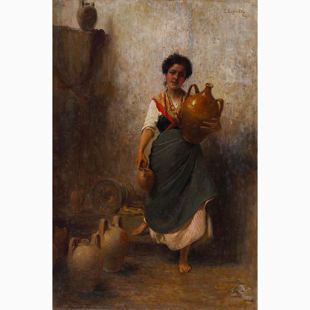 GAETANO ESPOSITO Salerno, 1858 - Sala Consilina, 1911 -: GAETANO ESPOSITOSalerno, 1858 - Sala Consilina, 1911 The water-seller Oil on canvas, 80,5 x 53,5 cm Signed and inscribed upper right: G. Esposito, Napoli Good conditionFrame and glass