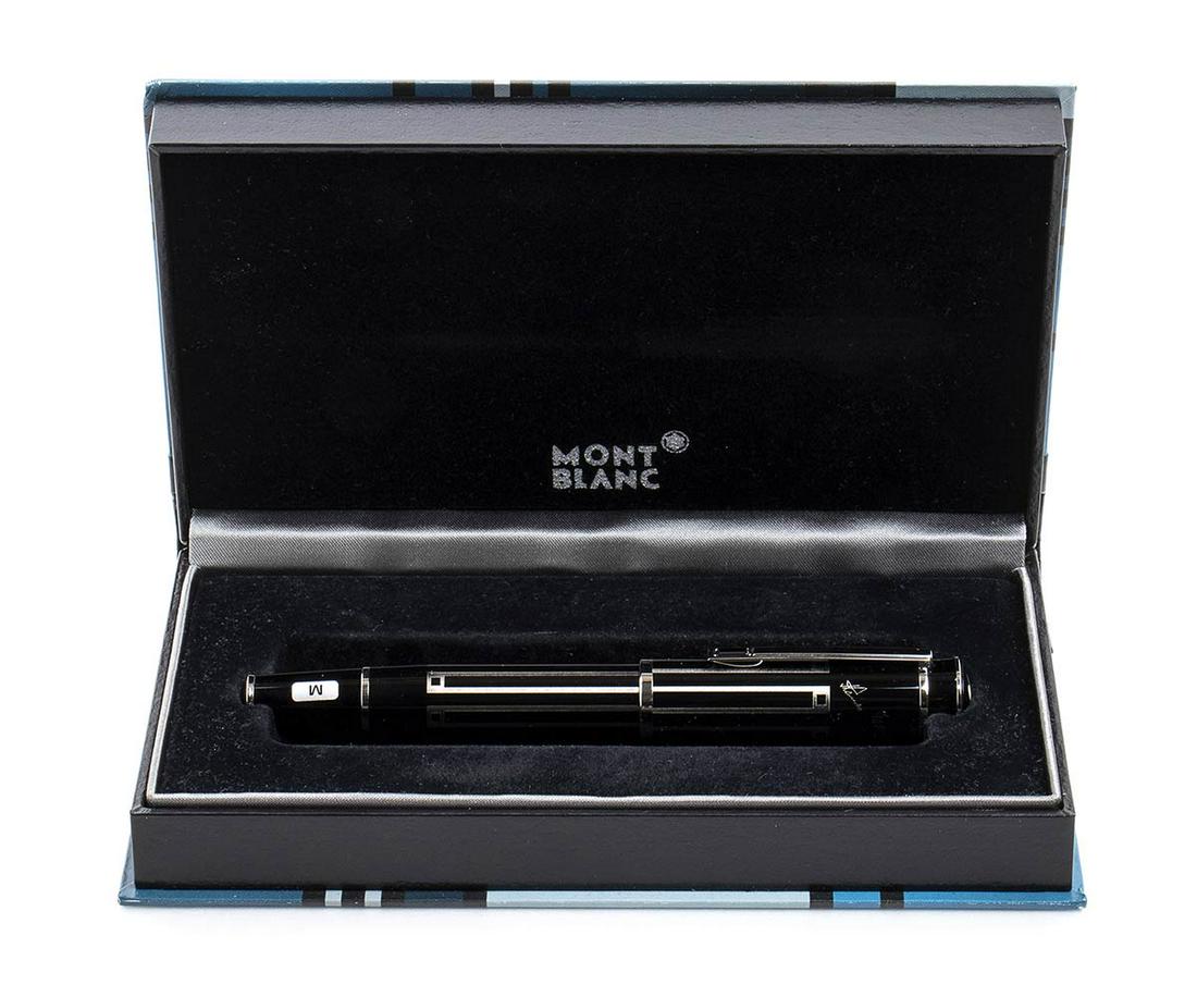 Montblanc Writers Edition, Thomas Mann limited edition: deep black lacquer and platinum striped design barrel and cap, piston filler loading system and 18k gold nib bearing the words "2009 18K 750 MONTBLANC 4810". Every year, Montblanc honour a great liter
