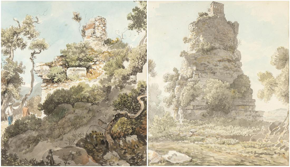 A. The so called Cicero tomb before Formia. The drawing: CARLO LABRUZZI (Rome, 1748 - Perugia, 1817) A. The so called Cicero tomb before Formia. The drawing is reduced along the entire left margin. B. Ruins of Roman tombs before Formia. The drawing is reduc